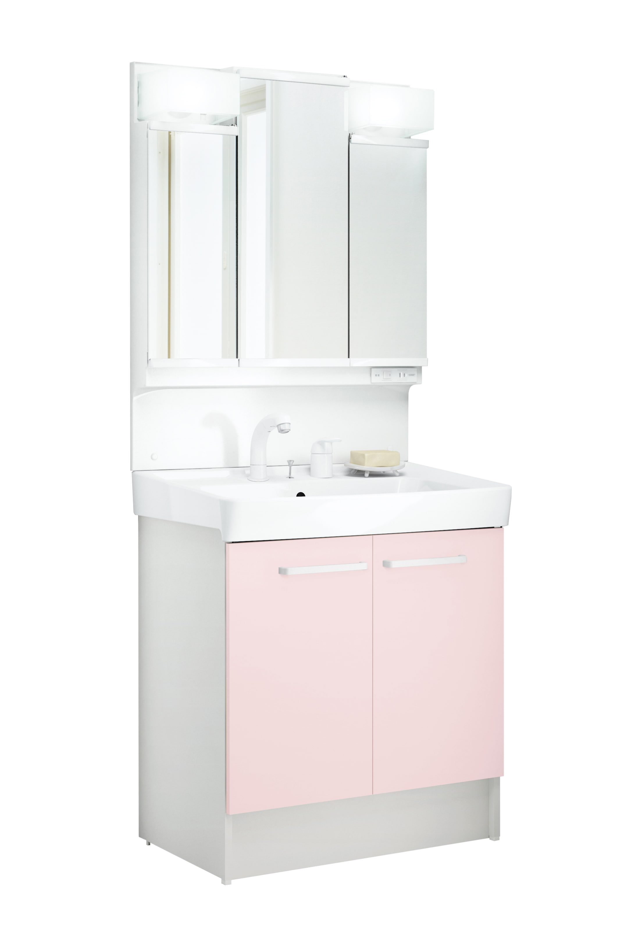 LIXIL 洗面化粧台 D7 間口75cm 洗髪3面鏡2枚扉 パステルピンク
