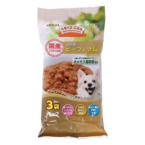 LIFELEX うちのコごはん　成犬用ビーフ＆ラム　８０ｇ×３袋パック　×２４個セット