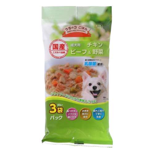 LIFELEX うちのコごはん　成犬用チキンビーフ野菜　８０ｇ×３袋パック　×２４個セット