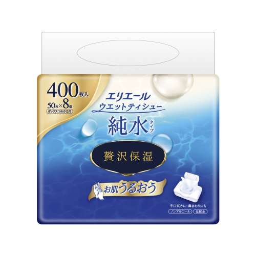 大王製紙　エリエールウエットティシュー純水タイプ贅沢保湿　ボックス　つめかえ用５０枚×８Ｐ