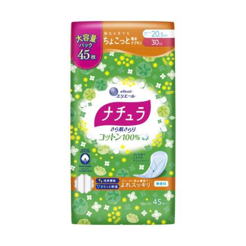 大王製紙　ナチュラさら肌さらり　コットン１００％よれスッキリ吸水ナプキン３０ｃｃ　大容量４５枚