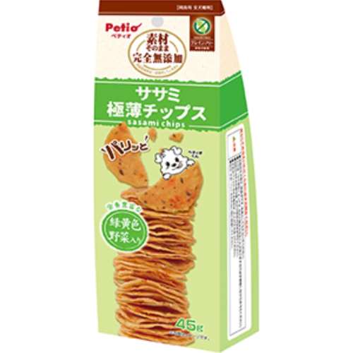 ペティオ　素材そのまま　完全無添加　ササミ　野菜入り　パリッと　極薄チップス　４５ｇ