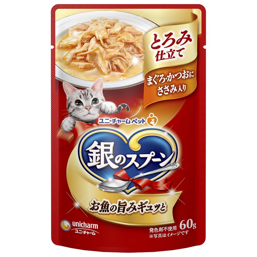 ユニ・チャーム　銀のスプーン パウチとろみ仕立てまぐろ・かつおにささみ入り ６０ｇ