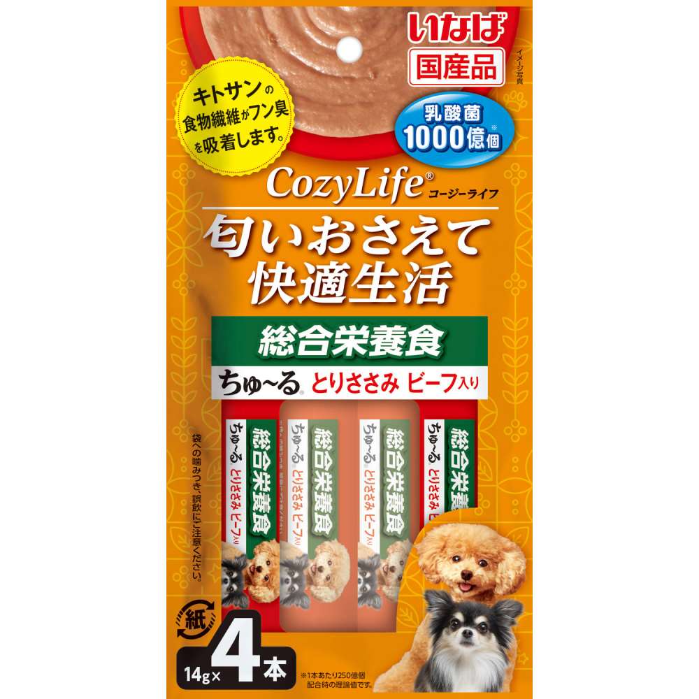 いなば食品　ＣｏｚｙＬｉｆｅちゅ～る総合栄養食とりささみビーフ　１４ｇ×４本 とりささみビーフ入り14ｇ×4本